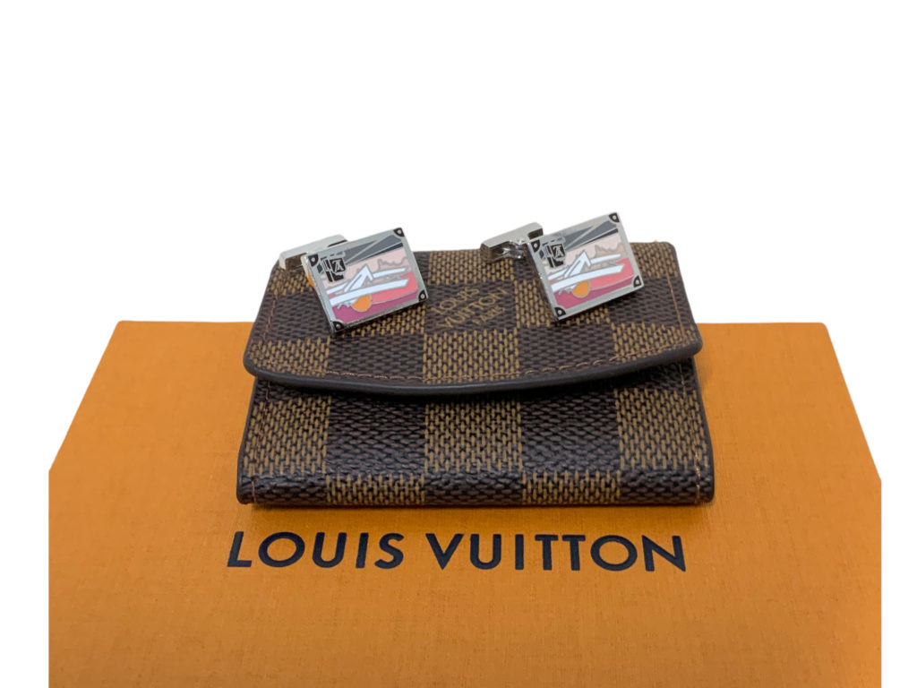 Louis Vuitton Damier Ebene Cufflinks Case with Cufflinks Gold House