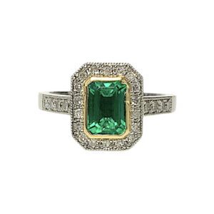 Synthetic Emerald and Diamond 0.18ct Ring In 18K Gold and Platinum