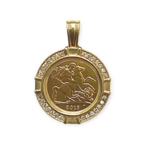 2018 Half Sovereign Diamond 0.33ct Pendant In 9K and 22K Yellow Gold