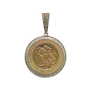 1903 Full Sovereign DIamond 0.50ct Pendant In 9K and 22K Yellow Gold
