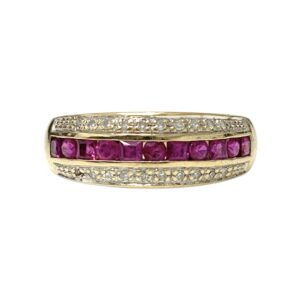 Synthetic Ruby and Diamond 0.10ct Ring In 10K Yellow Gold
