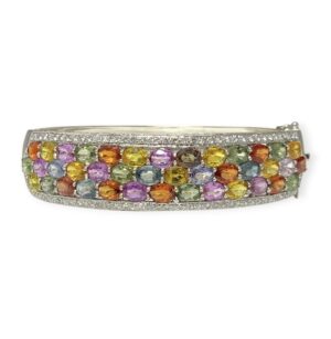Multi Sapphires and Diamond 1.72ct Bangle in 18K White Gold
