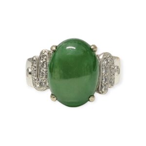 Jade and Diamond 0.10ct Ring in 14K White Gold