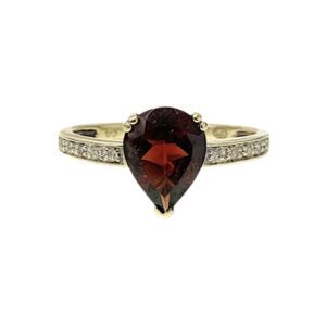 Garnet and Diamond 0.05ct Ring In 9k Yellow Gold