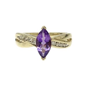 Amethyst and Diamond 0.10ct Ring In 9k Yellow Gold
