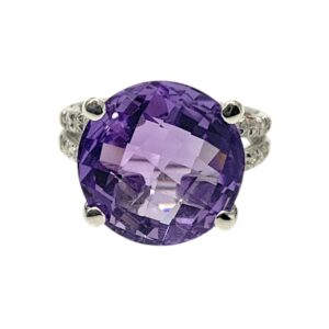 Amethyst and Diamond 0.22ct Ring In 18K White Gold