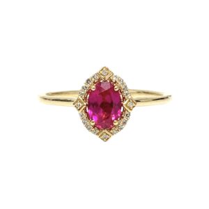 Synthetic Ruby and Diamond 0.10ct Ring in 10K Yellow Gold