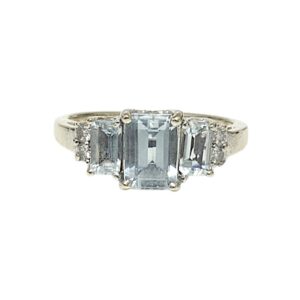 Synthetic Aquamarine and Diamond 0.06ct Ring in 14K White Gold