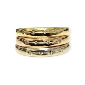 Diamond 0.15ct Trio Ring in Yellow White and Rose Gold