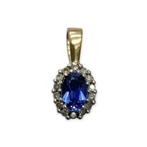 Synthetic Sapphire and Diamond 0.15ct Pendant in 10K Yellow and White Gold