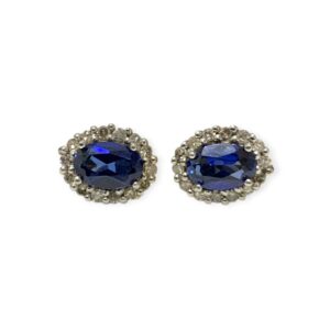 Synthetic Sapphire and Diamond 0.30ct Earrings in 10K Yellow and White Gold