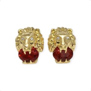 Fire Opal and Diamond 0.02 ct Earrings in 18K Yellow Gold
