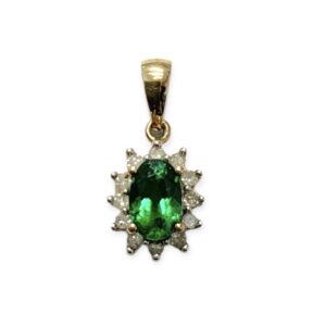 Synthetic Emerald and Diamond 0.05ct Pendant in 9K Yellow Gold
