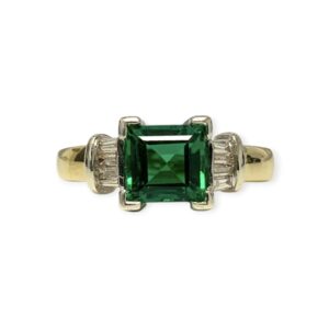 Synthetic Emerald and Diamond 0.10ct Ring in 9K Yellow and White Gold