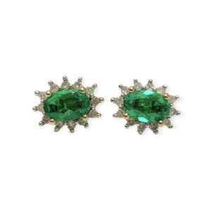 Synthetic Emerald and Diamond 0.10ct Earrings in 9K Yellow Gold