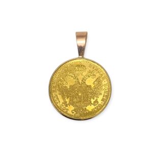 1882 Austrian Ducat Pendant In 9K and 23K Yellow Gold and Rose Gold