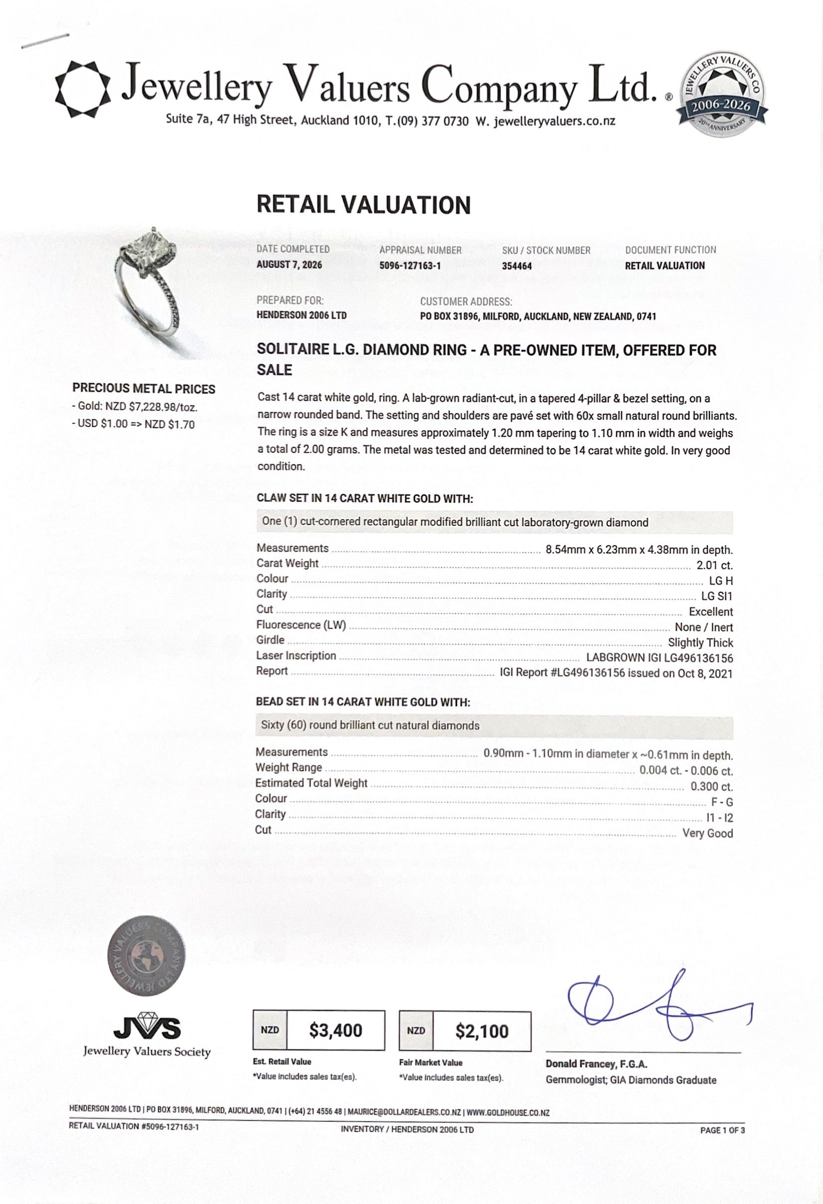 Screenshot Lab-Grown Diamond 2.31ct Ring in 14K White Gold