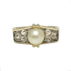 Pearl and Diamond 0.20ct Ring in 14K Yellow Gold