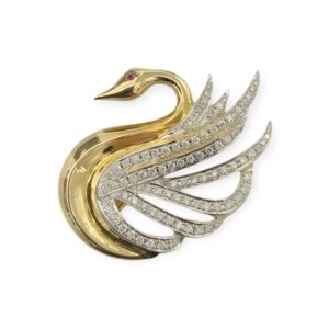 Pink Sapphire and Diamond 0.70ct Brooch in 18K Yellow Gold