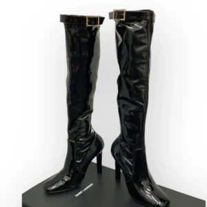Saint Laurent Elle 105 Crystal-Buckle Knee high Boots (40)