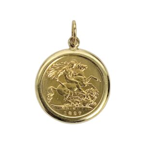 1897 Half Sovereign Pendant in 9K and 22K Yellow Gold