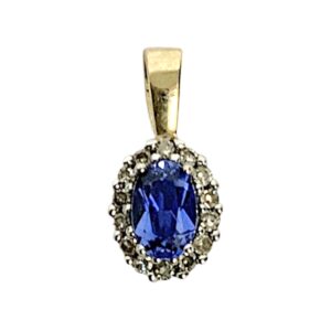 Synthetic Sapphire and Diamond 0.15ct Pendant in 10K Yellow Gold