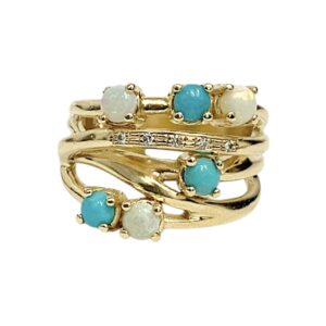Opal, Quartz and Diamond 0.02ct Ring in 10K Yellow Gold
