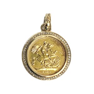 Diamond 0.30ct 2020 Full Sovereign Pendant In 10K and 22K Yellow Gold