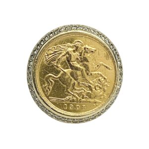 Diamond 0.25ct 1908 Half Sovereign Ring In 9K and 22K Yellow Gold
