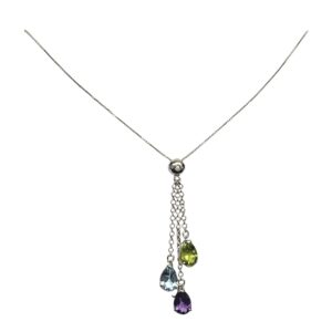 42cm Multi Gemstone and Diamond 0.03ct Necklace In 18K White Gold